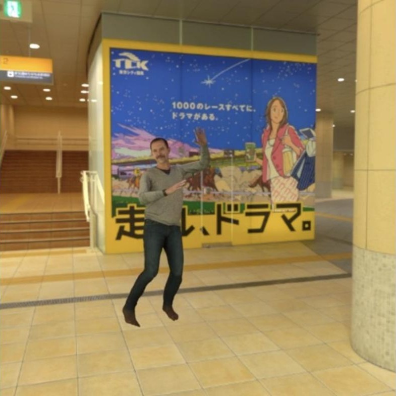A scanned body animated with a motion-capture dance and composited into a scene