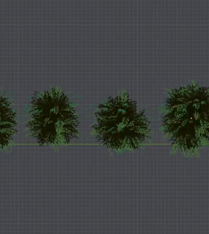 Procedural bushes from the geometry-nodes setup, in Blender