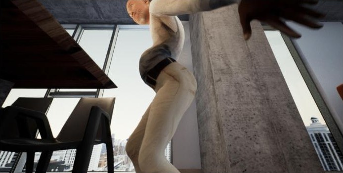 A retargeted human in the Unreal scene
