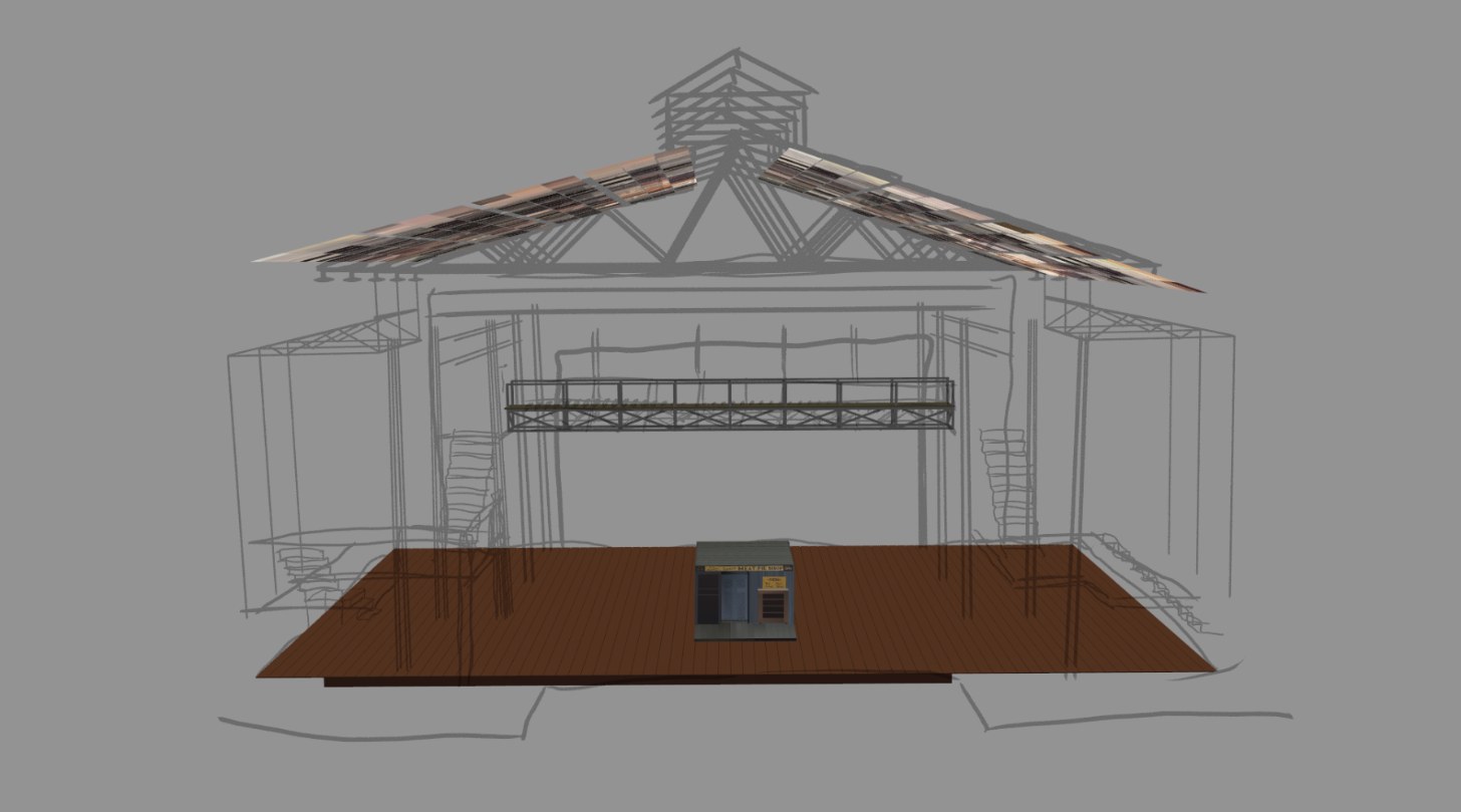 The full stage, with the pie shop in place